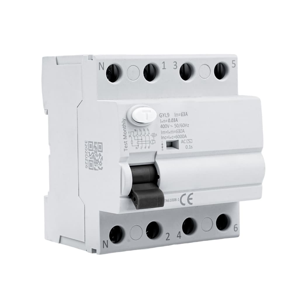 Disjuntor diferencial residual GYL9 AC400V RCCB, 4 polos, 63 A