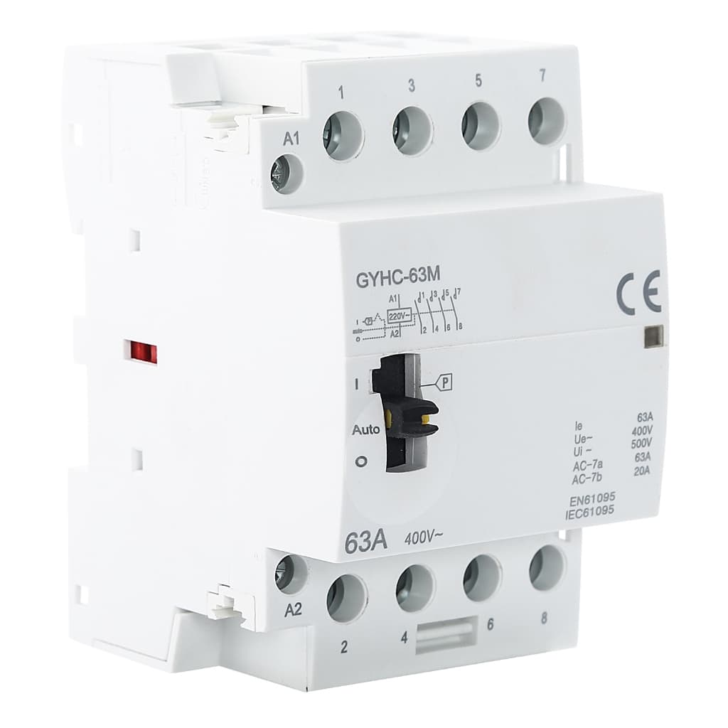 Contator CA doméstico trifásico de quatro fios 4P 63A 4NA 400V tipo trilho DIN, contator manual/automático