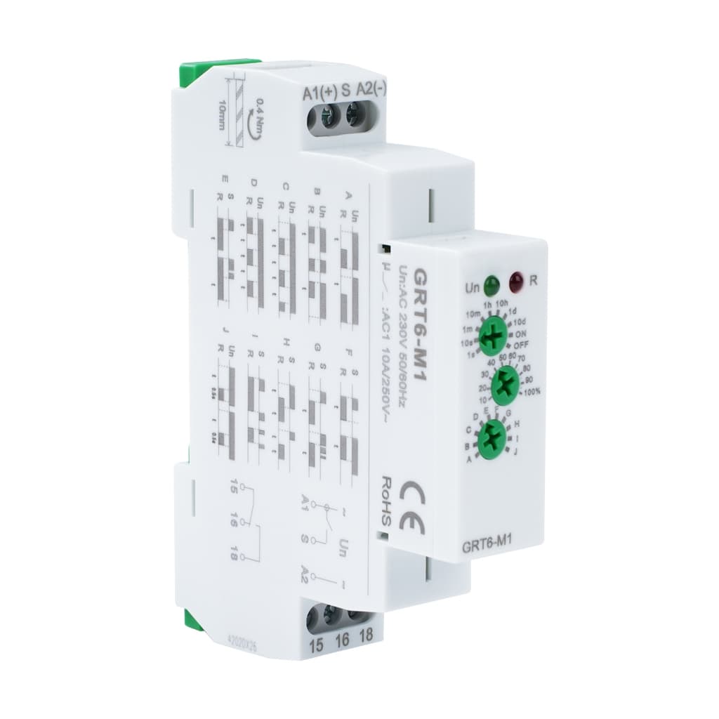 Relé de retardo de tempo multifuncional GRT6-M1, 10 funções, tipo trilho DIN, AC/DC 24V-240V