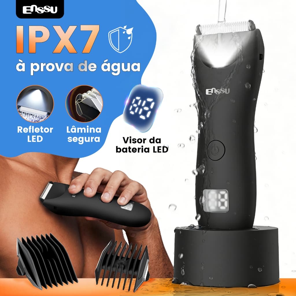 Aparador de Pelos Íntimos Impermeável Sem Fio com LED e Base de Carregamento