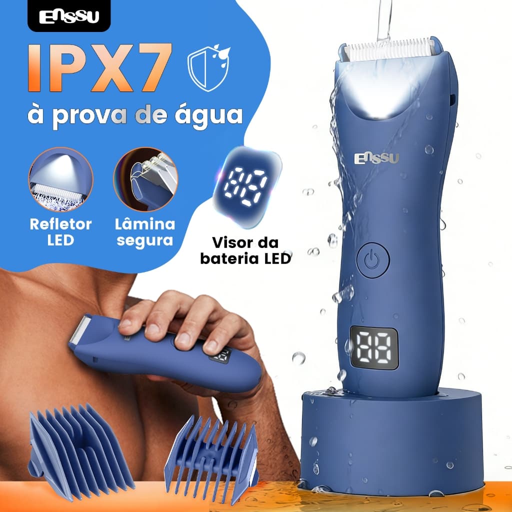 Aparador de Pelos Corporal Impermeável com Luz LED Sem Fio e Dock Corpo Todo