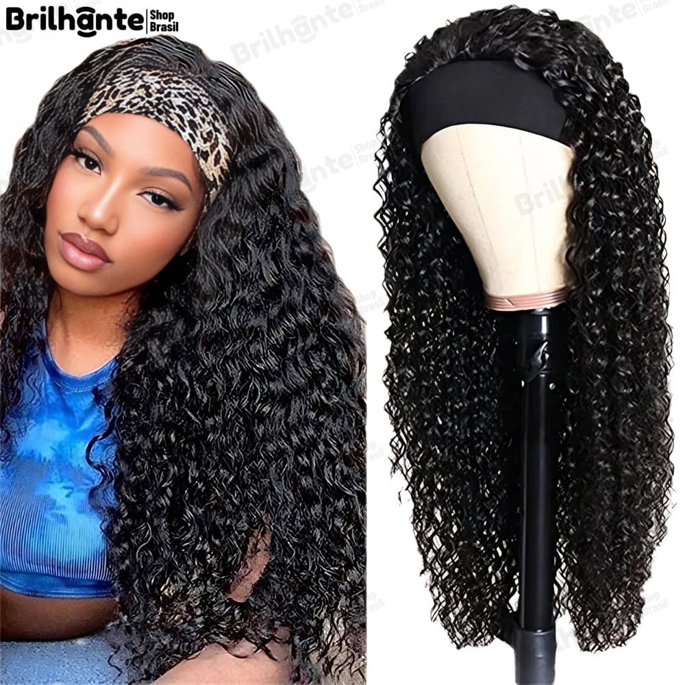 74CM Peruca Cacheada Peruca longa de faixa na cabeça Peruca de cabelo cacheado Para uso diário