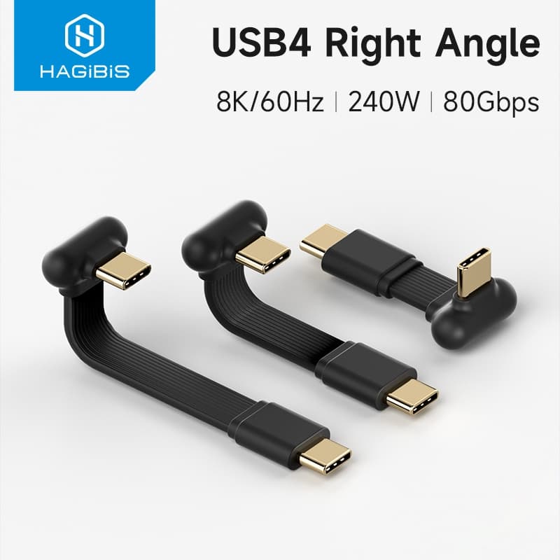 Hagibis USB4 Cabo De Ângulo Reto Type C Cápsula De Carregamento Rápido mini 240W 80Gbps Dados Para Thunderbolt 5/4 iPhon