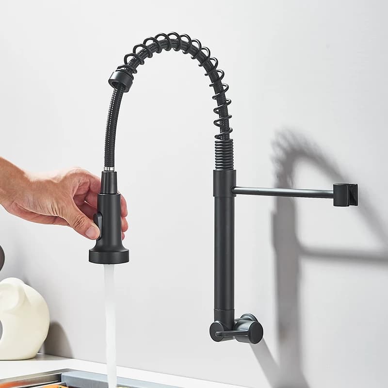 Torneira Cozinha Gourmet Com Pulverizador Extensão,Preta Montada Na Parede Torneiras De Água Fria~
