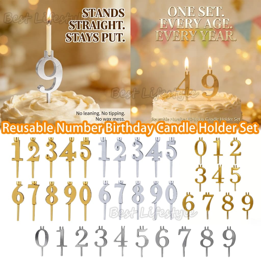 Número Reutilizável Conjunto De Castiçal De Aniversário Digital Bolo Castiçais Topper Decorações acebnbr