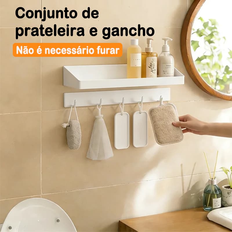 Kit 2 Suporte porta tempero Cozinha organizador parede com Porta Temperos e Ganchos Sem Furo para Banheiro