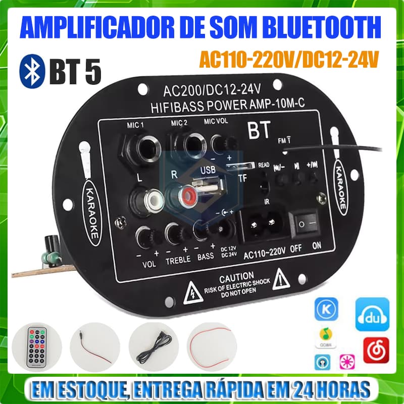 Placa Amplificador De Som D30 Profissional Super Bass Mic Módulo Subwoofer