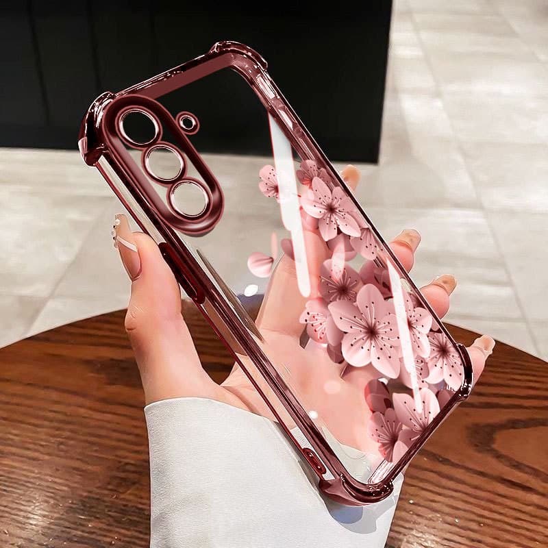 VRQR Capa Para Samsung Galaxy A17 A27 A37 A57 A56 A36 A26 A16 5G 4G Invólucro Rosa Flor De Pêssego De Telefone Transpare