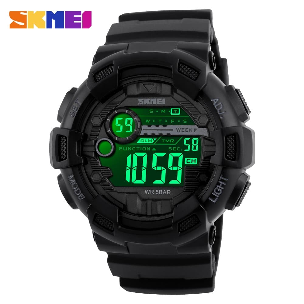 SKMEI Relógio Esportivo Digital Preto Resistente à Água Moderno Casual