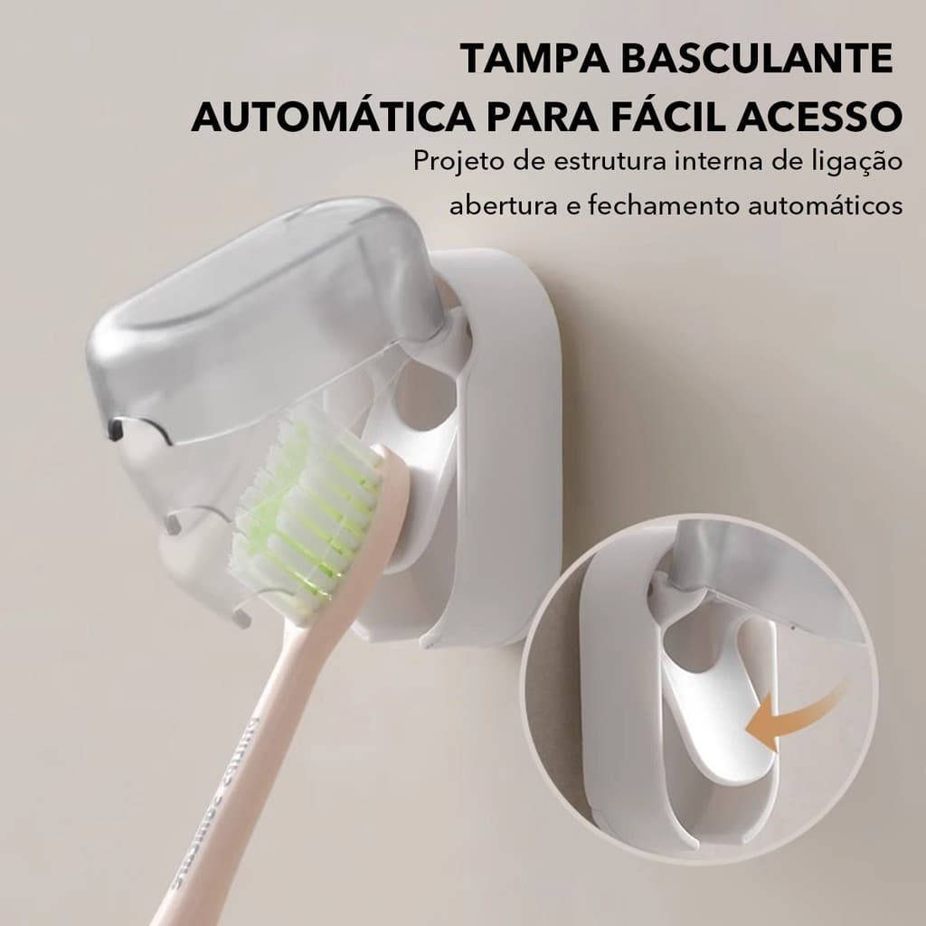 Porta Escova De Dentes Com Tampa À Prova De Poeira-Design Montado Na Parede . Elimina Bactérias E Bagunça , Fácil De Ins
