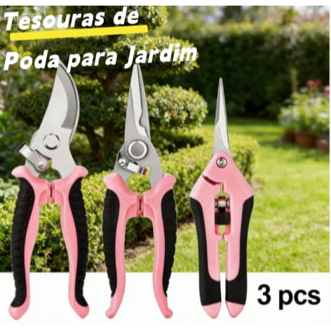 Kit com 3 Tesouras de Poda para Jardim – Ideal para Colheita de Frutas e Cuidados com Plantas