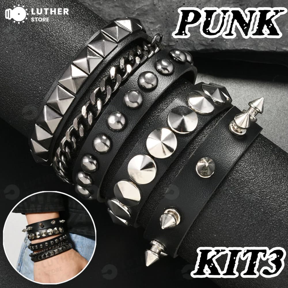Pulseiras Y2K Cyberpunk - Conjunto de Pulseiras de Couro com Studs e Espinhos, Estilo Alternativo e Moderno