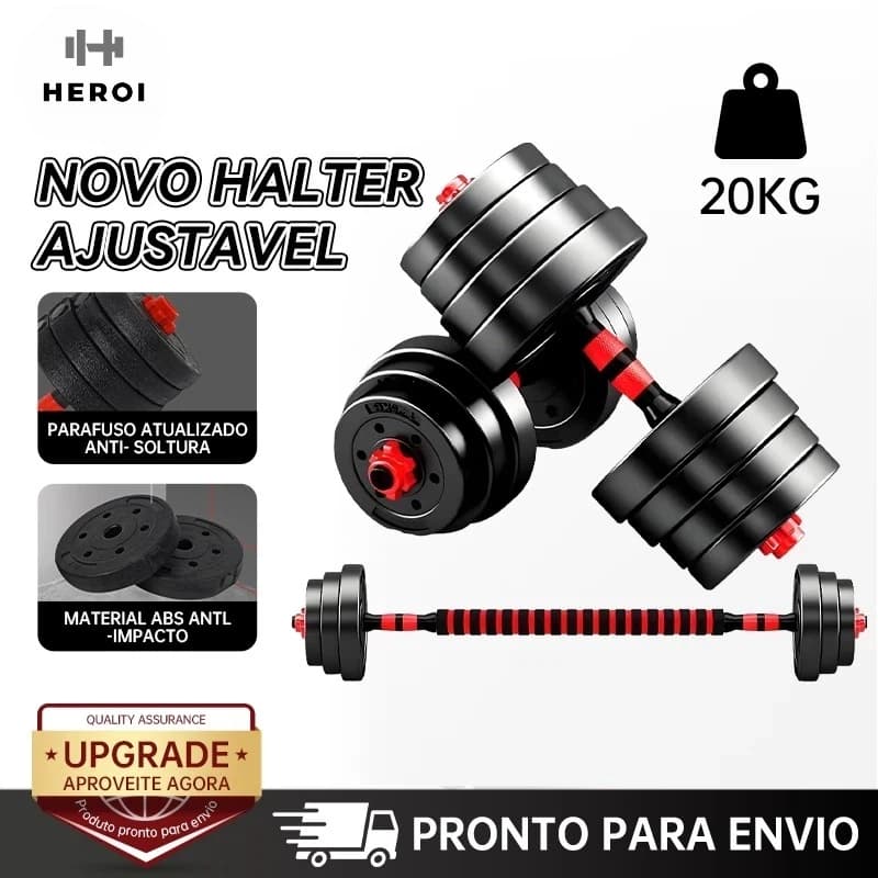 HEROI Kit Halteres de Musculação 15/20kg Treinamento de Levantamento de Peso/Barbell/Kettle