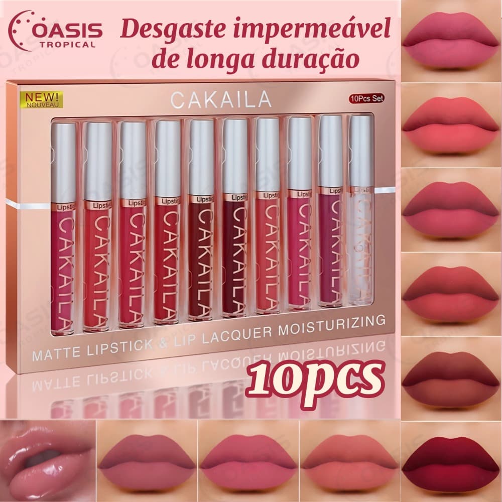 CAKAILA 10-Color Brilho Labial Fosco à Prova D'Água com Hidratação Natural e Saudável