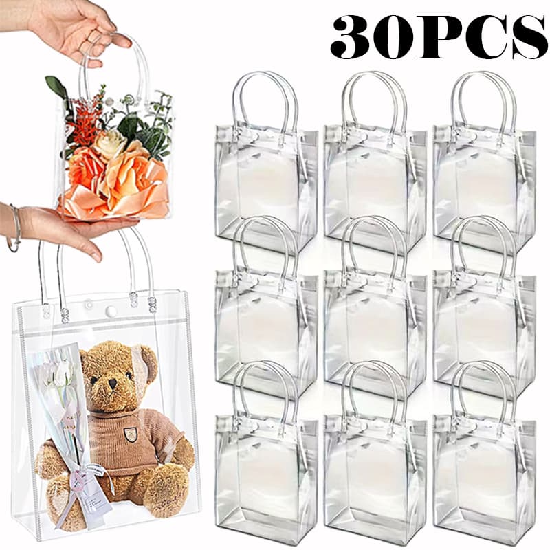Kit 10/20/30 Sacola de PVC para Presente Transparente Com Alça Cristal