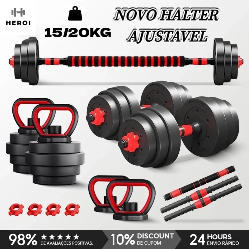 HEROI Conjunto ajustável de halteres e barras antiderrapantes para uso doméstico,15kg/20kg