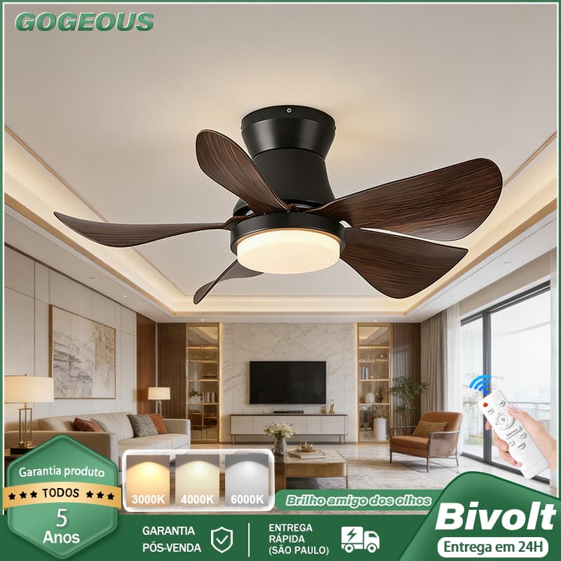 110V-220V Ventilador de Teto Com Lâmpada LED Controle Remoto Reversível Decoração Nórdica de Luxo para Apartamento
