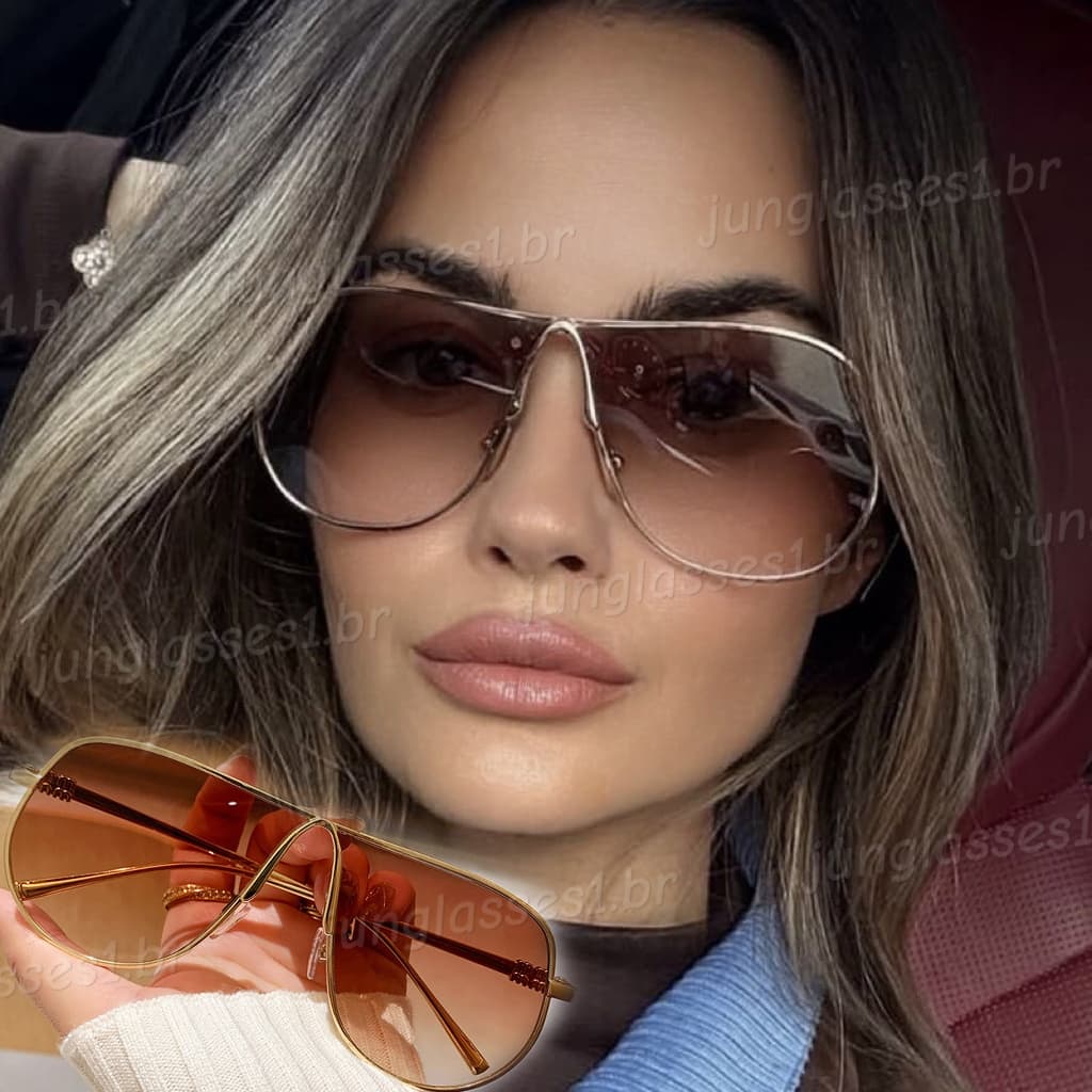 Europeu Americano Uma Peça De Metal Emoldurado Sapo Óculos De Sol Para Mulheres Homens Moda Gradiente Lentes Resistente