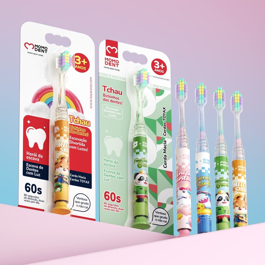 Escova de dentes infantil MOMODENT faz escovar os dentes 60 segundos aventura divertida