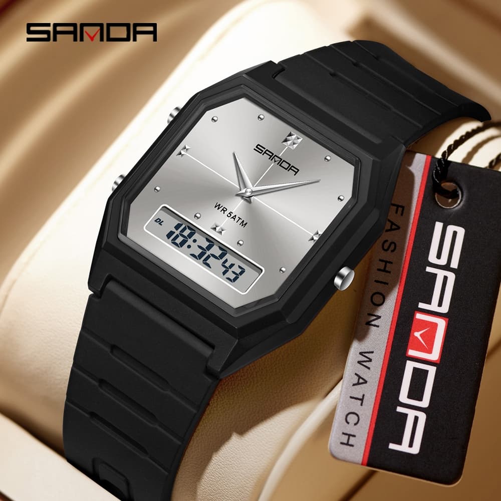 SANDA 6317 Relógio Eletrônico De Display Duplo Masculino E Feminino 5ATM À Prova D'água Com Luz Noturna-38