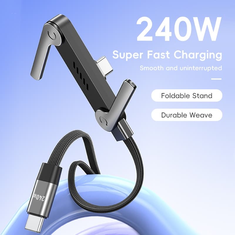 Cabo De Carregamento 2 Em 1 D90C-B 240W E Suporte Dobrável 90 ° Cotovelo ,-Carga Rápida , Perfeito Para Jogos Vídeos