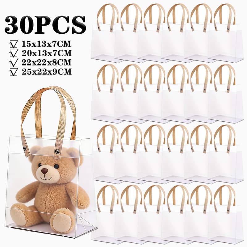 Kit 10/20/30 PCS Sacola Transparente Fosca Reforçada de PP com Alça de Fibra - Café Embalagens