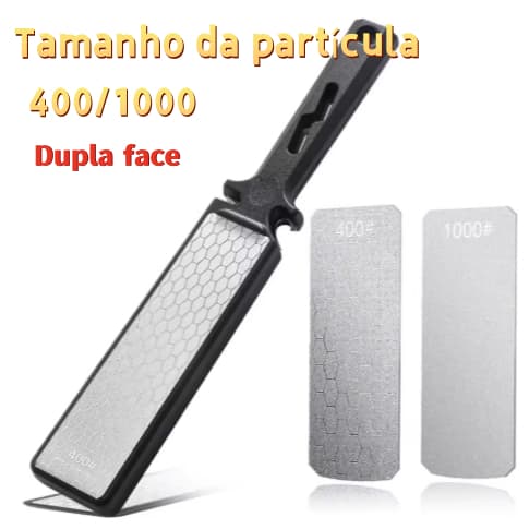 O afiador de diamante de dupla face 5 em 1 com grãos 400/1000 é adequado para tesouras e facas de cerâmica.
