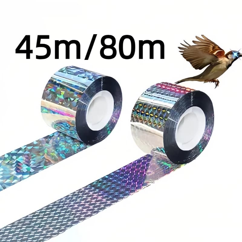 Fita Reflexiva Assustar Pássaros Pombo 45m/80m Proteção Visual E Sonora Para Jardim Telhado Planta Fatiada