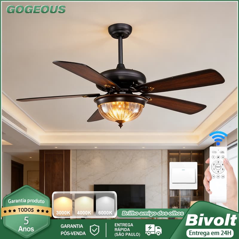 110V-220V Ventilador De Teto Com Luz LED Quarto e Sala de Estar Decoração Nórdica de Luxo Com Controle Remoto