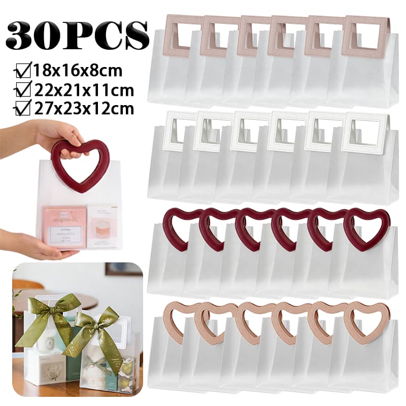 10-30 sacos de lembrança para presentes fosco transparente à prova d'água quadrado ou alças de couro amor