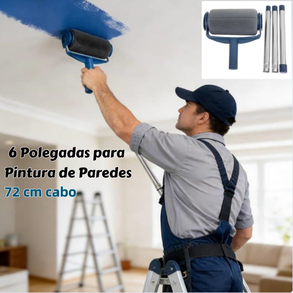 Kit de Pincel Rolo de Pintura Easy Glide de 6 Polegadas para Pintura de Paredes + 72 cm cabo