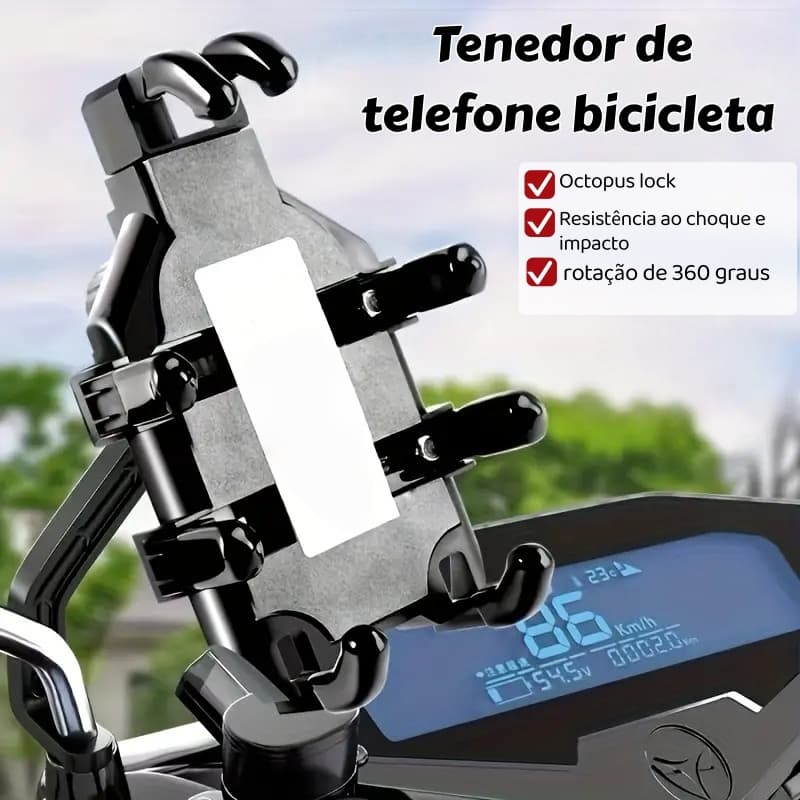Suporte Antichoque para Celular - Universal para Motos, Bicicletas e Veículos Elétricos com Rotação de 360°