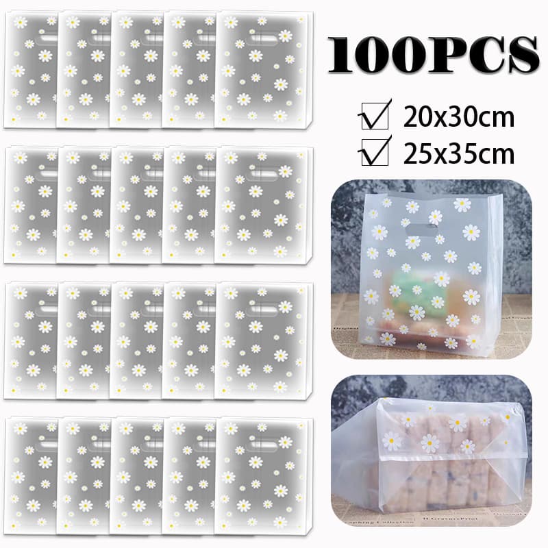 Sacolas Grandes Transparentes para Lembranças com Margaridas Reutilizáveis Kit com 10/25/50/100 Unidades