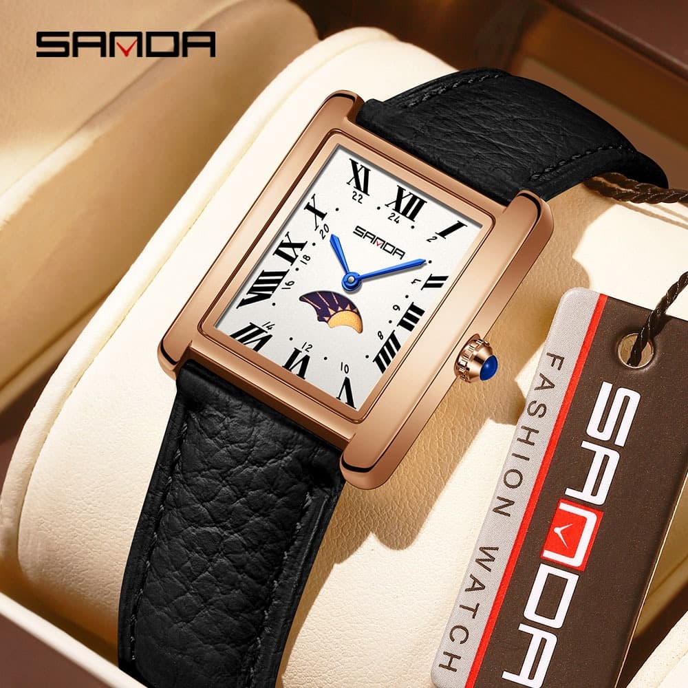 SANDA 9122 Moda Design Elegante Mostrador Retângulo Resistente À Água Movimento De Quartzo Mulheres De Negócios Relógio