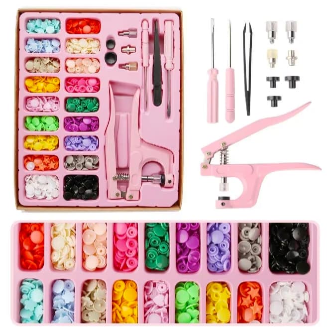 Kit Alicate 3 Em 1 Pregar Botão Pressão Ritas Ilhós Matriz - rosa