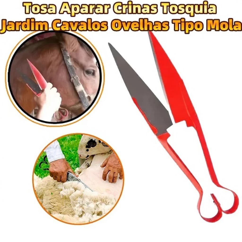 Tesoura Para Poda e Tosa Aparar Crinas Tosquia Jardim Cavalos Ovelhas Tipo Mola