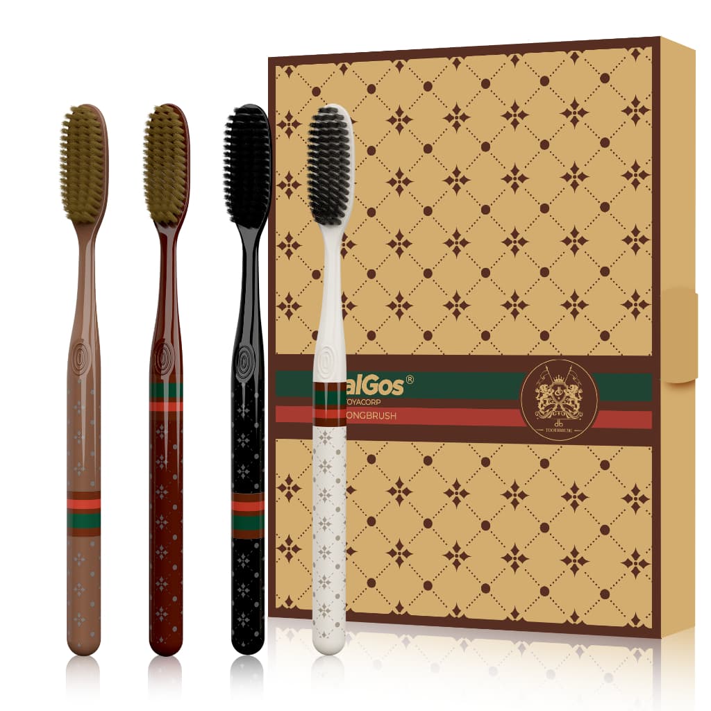 OralGos TOYA LONGBRUSH Retro Diamond Pattern Escova de dentes de luxo de cabeça larga estendida 4 unidades Caixa de pres