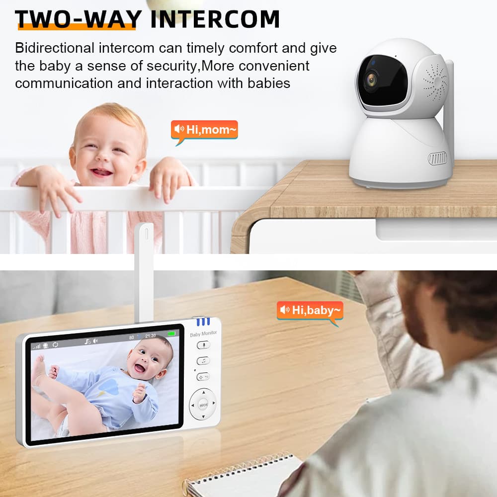 Monitor De Bebê Com Tela IPS De 5 Polegadas Câmera , Bateria De 3500mAh , Babá Eletrônica , Áudio Bidirecional , Monitor