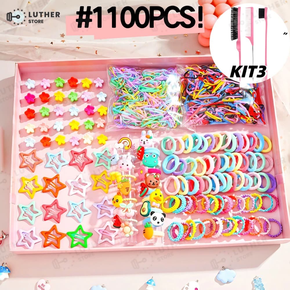Conjunto De Acessórios Para Cabelo De Desenho Animado De 1100 Peças | Clipes BB Coreanos