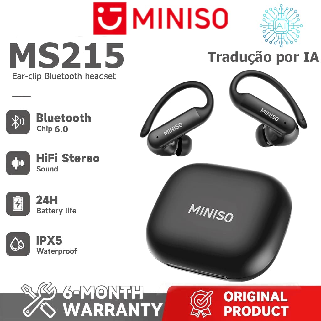 1 ano de MINISO MS215 Fone de ouvido com tradução de idioma em tempo Real AI Fone de ouvido sem fio Bluetooth O