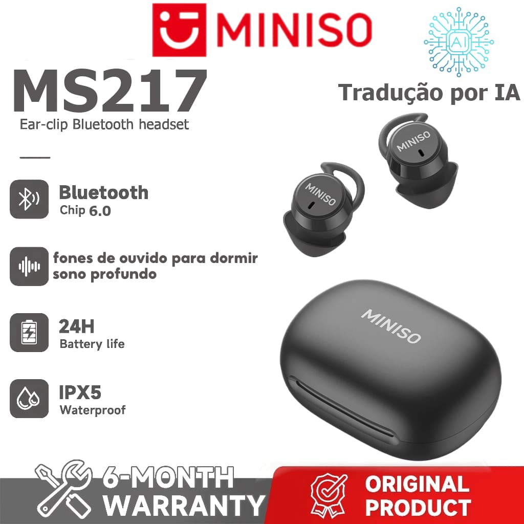 1 ano de MINISO MS217 Fone de ouvido com tradução de idioma em tempo Real AI Fone de ouvido Bluetooth sem fio O