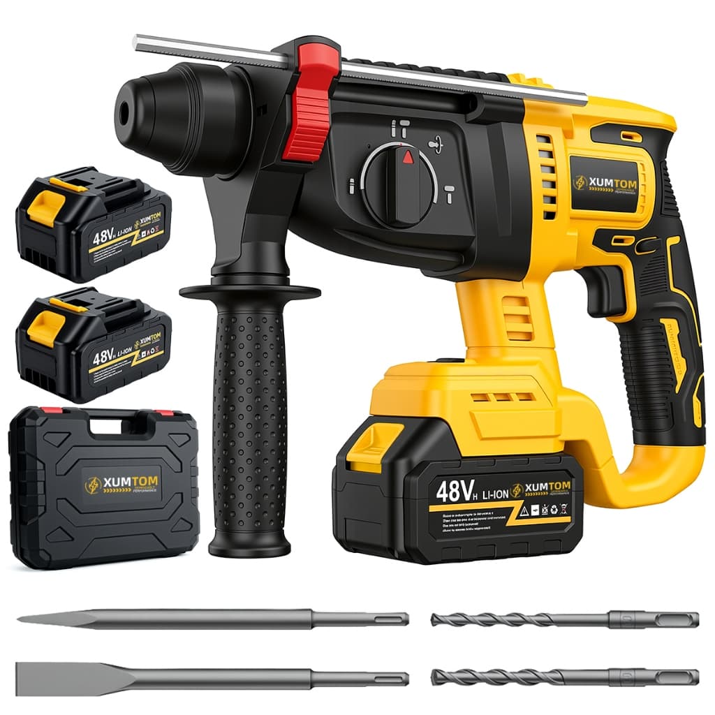 Martelete Rotativo Rompedor Brushless profissional 48V Furadeira Industrial 2 Baterias para Concreto, Pedra e Muro