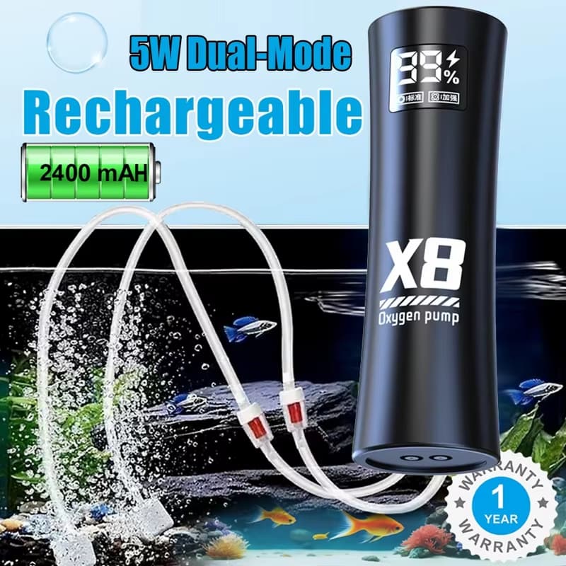 Bomba de oxigênio para tanque de peixes de aquário, bateria de lítio usb, portátil, pesca, mudo, 2400ma