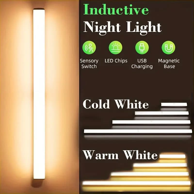 50cm Smart Luminária Inteligente Ultra LED com sensor de movimento sem fio e Recarregável USB fino barra