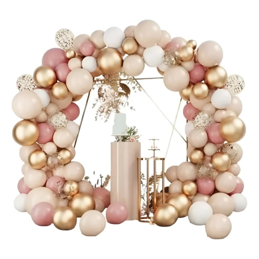 Kit 201 Balões Dourado Rose Arco Desconstruído Ítens Marfim Multicolorido Bolinhas