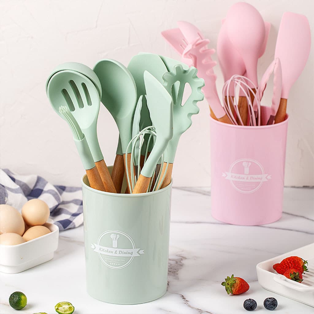 Kit Utensílios de Cozinha em Silicone 5/12 Peças, Resistente ao Calor, Sem BPA