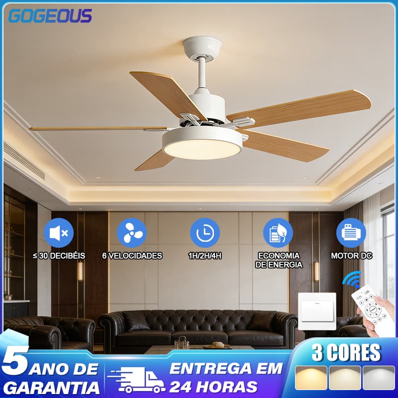 3 Cores 110V-220V Ventilador de Teto Com Luz LED Com Controle Remoto 5 Folhas Silencioso Economia de Energia