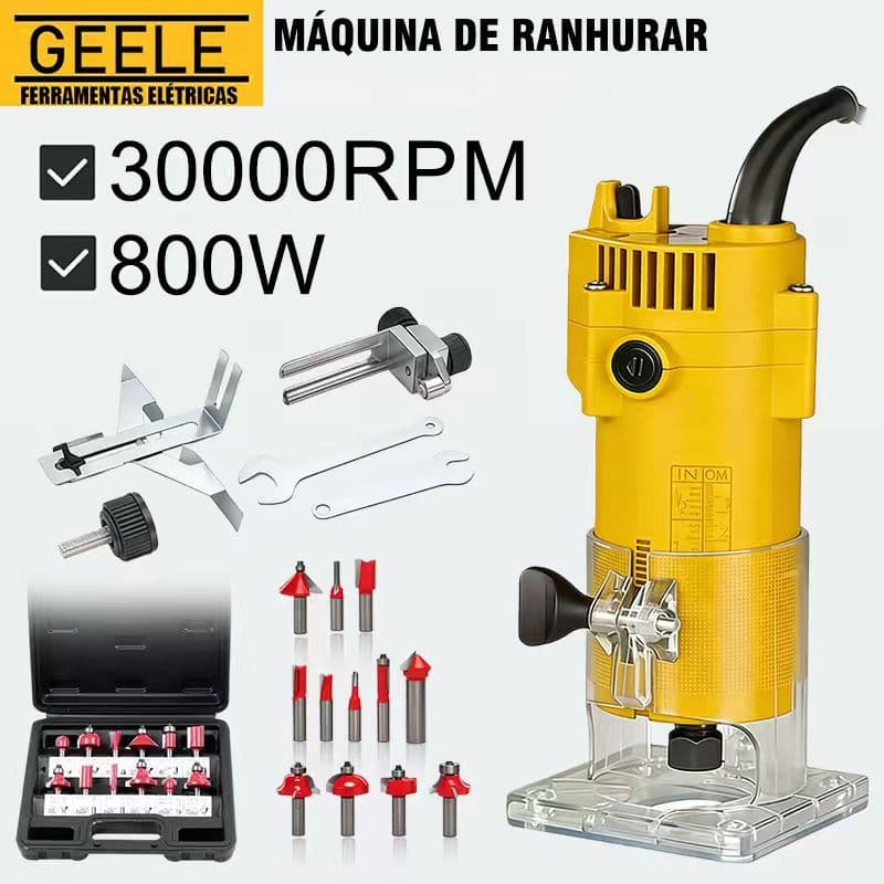Tupia Laminadora 800W Manual ProfissionalKit Fresa E Maleta De 12 Peças