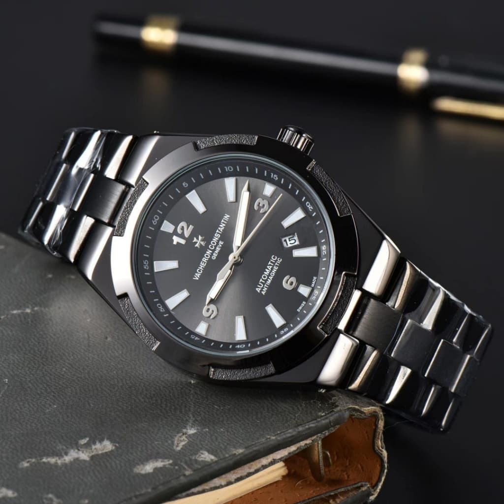 Novo estilo Gangshi delton preto concha pulseira de Metal relógio de quartzo mostrador azul calendário relógio masculino
