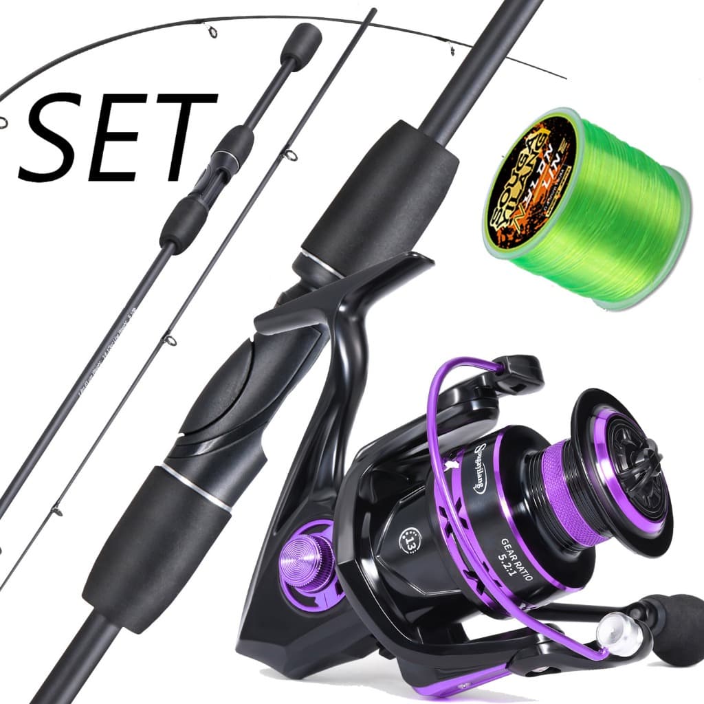 Conjunto Completo De Pesca Sougayilang Durável 2 Seções Vara Giratória De Fibra De Carbono De 1.8 M E Carretel Giratório